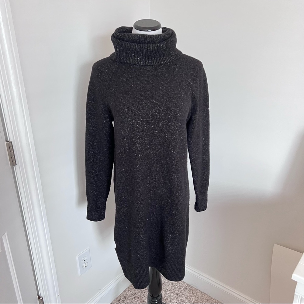 LOFT Black Sparkly Cowl Neck Long Sleeve Sweater Dress